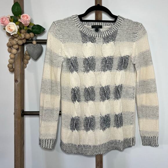 J.Crew Sweaters - J Crew Long Sleeve Crew Neck ‎ Ivory Navy Marbled Knit Cotton Sweater Size XXS